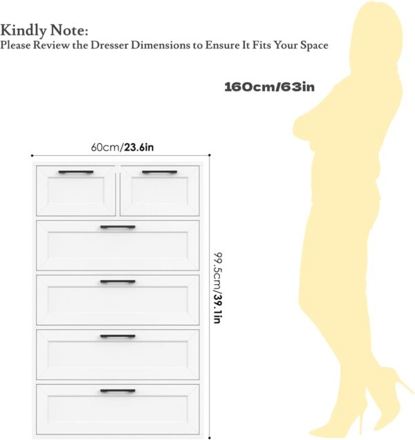 Dresser for Bedroom, White Dresser, Tall Dresser with 6 Drawers, Trapezoidal Design Chest of Drawers, Bedroom, Hallway, Entryway - Image 5