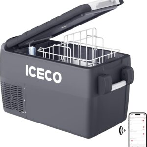 ICECO JP30 Portable Refrigerator Fridge Freezer, 30 Liters Car Refrigerator WIFI APP Control, 12V Cooler Refrigerator with SECOP Compressor, for Car & Home Use, 0℉ ~50℉,DC 12/24V, AC 110/240V