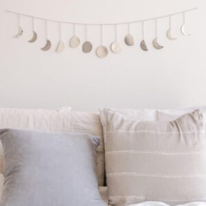 Moon Phase Wall Decor, Handmade Hammered Silver Metal 13 Moons 36" Garland, Phases of The Moon Decorations, Celestial Lunar Silver Wall Art, Boho Zen Decor for Bedroom Home Dorm Living Room Girl Gift