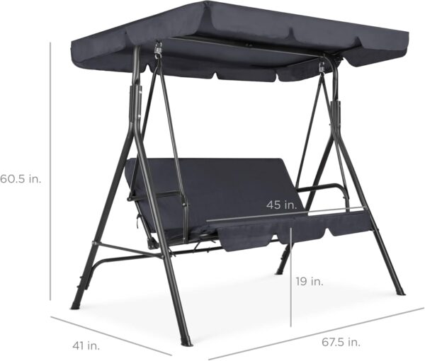 Best Choice Products 2-Person Outdoor Patio Swing Chair, Hanging Glider Porch Bench for Garden, Poolside, Backyard w/Convertible Canopy, Adjustable Shade, Removable Cushions - Gray - Image 7
