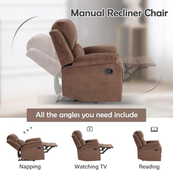 Phoenix Home Manual Recliner Chair, Soft Fabric Overstuffed Recliner Single Sofa Recliner for Living Room, Heavy Duty and Safety Reclining Mechanism,Brown - Image 5