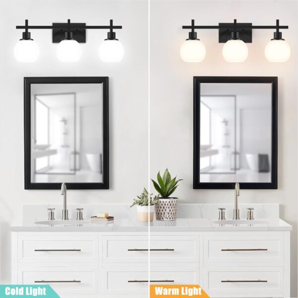 Modern Vanity Lighting Fixtures,3-Light Black Bathroom Lighting Fixtures Over Mirror，Bathroom Wall Mounted Vanity Light with Milky White Glass Lampshade for Living Room，Bedroom，Hallway - Image 3