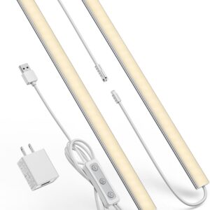 Plug-in Under Cabinet Lighting, Dimmable Under Counter Lights for Kitchen, 2pcs 12 Inch, Warn White 3000K Linkable USB Led Closet Light, Wired Indoor Night Lights Bar for Desk,Sink,Workbench