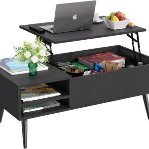 PayLessHere Lift Top Coffee Table with Adjustable Storage and Hidden Compartment Small Wood Coffee Table Center Table for Home Living Room Office Apartment Reception Room,Black
