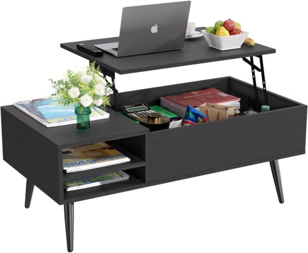 PayLessHere Lift Top Coffee Table with Adjustable Storage and Hidden Compartment Small Wood Coffee Table Center Table for Home Living Room Office Apartment Reception Room,Black