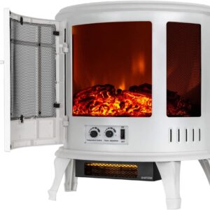 Regal Freestanding Electric Fireplace Stove - 3-D Log and Fire Effect (White)