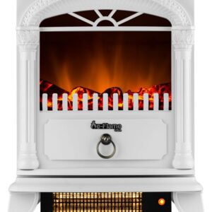 Hamilton Indoor Compact Freestanding Electric Fireplace Space Heater - Realistic 3-D Wood Burning Flame (Winter White)