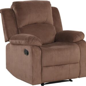 Phoenix Home Manual Recliner Chair, Soft Fabric Overstuffed Recliner Single Sofa Recliner for Living Room, Heavy Duty and Safety Reclining Mechanism,Brown