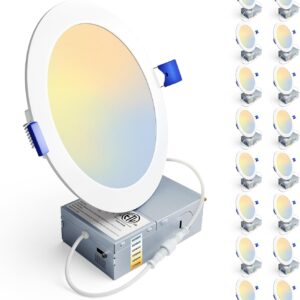 Ensenior 16 Pack Ultra-Thin LED Recessed Lighting 6 Inch 6CCT with Junction Box, 2700K-6000K Selectable, 12W 110W Eqv, Dimmable Can-Killer Downlight, 1050LM High Brightness - ETL