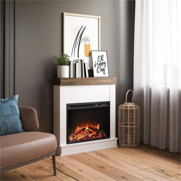 Ameriwood Home Mateo 30 Inch Electric Fireplace with Mantel, Replaceable Fireplace Insert Heater, Freestanding, Remote Control, Timer, Realistic Log and Flame Effect, Ivory Oak - Image 3