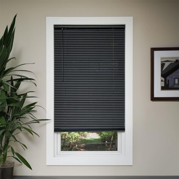 Vinyl Mini Blinds 1-Inch Cordless Room Darkening Blind for Windows - Starting at $9.97 - (Over 1,400 Custom Sizes) Vinyl Blinds, Mini Blinds, Window Blinds Cordless, Black - 22.5" W x 36" H