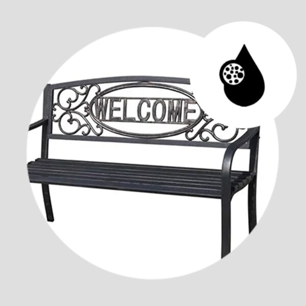 Welcome Outdoor Park Bench Powder Coated Steel Frame Furniture Seat for Backyard Garden, Front Porch, or Walking Path, Black - Image 5
