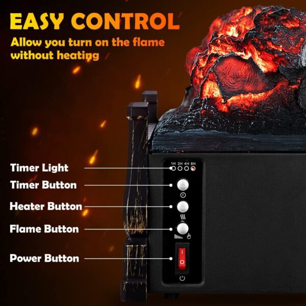 LifePlus Electric Fireplace Logs Heater, Fireplace Insert Heater with Remote Control, Realistic Flame Effect, Infrared Fireplace Heater for Indoor Use 8H Timer, Adjustable Brightness - Image 3