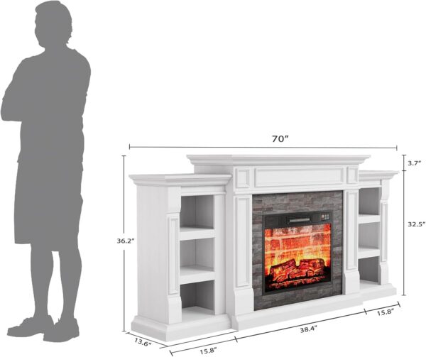 LGHM 70" Electric Fireplace with Mantel, Fireplace TV Stand for TVs Up to 80 Inch, Modern Entertainment Center with Storage, Realistic Stacked Stone Surround with Remote Control for Living Room - Image 7