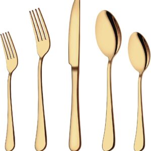 Aisoso Gold Silverware Set, 20-Piece Flatware Set Stainless Steel Cutlery Kitchen Utensil Set Tableware Service for 4