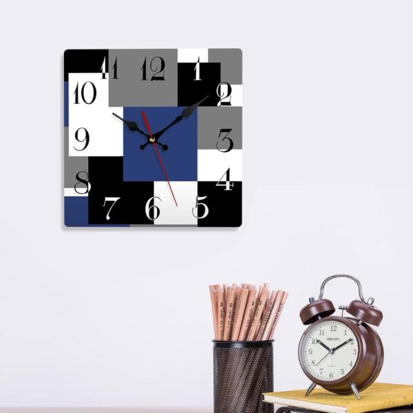 ArtSocket Wooden Wall Clock Silent Non-Ticking, Navy Blue Black Grey Abstract Geometric Minimalist Square Rustic Wall Clocks Decor for Home Kitchen Living Room Office, Battery Operated(12 Inch) - Image 6
