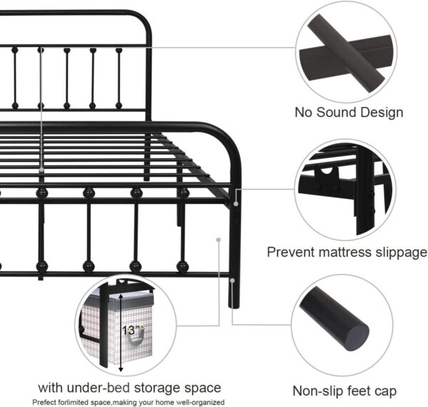 NACHTIMOOR Full Platform Metal Bed Frame with Headboard and Footboard,Vintage Victorian Style Mattress Foundation, No Box Spring Required, Under Bed Storage (Full, Black) - Image 5