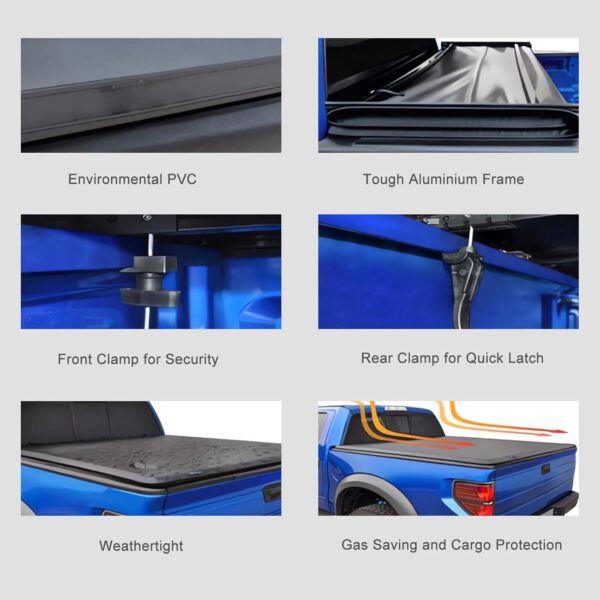 6.4FT/6.5FT Soft 4 Fold Truck Bed Tonneau Cover Compatible with 02-22 Ram 1500 03-20 Ram 2500 3500 Without Ram Box - Image 4