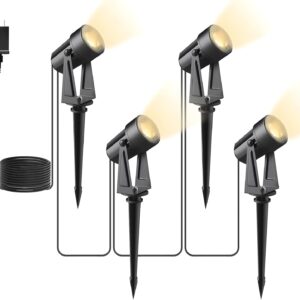 Svater Landscape Lighting Low Voltage,4 Pack Outdoor Spotlights with Transformer, Plug in LED Spot Lights for Yard, Backyard,House 12V 3000K Warm White, IP65 Waterproof