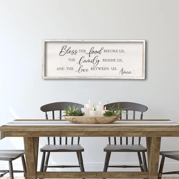 Bless the Food Before Us Wall Decor Sign 32" X 12" Home Dining Room Wall Decor Framed Wood for Large Farmhouse Vintage Country Kitchen Living Room Wall Hanging Art (White) - Image 3