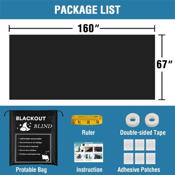 H.VERSAILTEX Portable Blackout Curtains for Bedroom 160" x 67", 100% Blackout Blind Curtain for Window No Drill Blackout Roller Shades with Thermal Insulated for Living Room Cut to Any Size, Black - Image 3