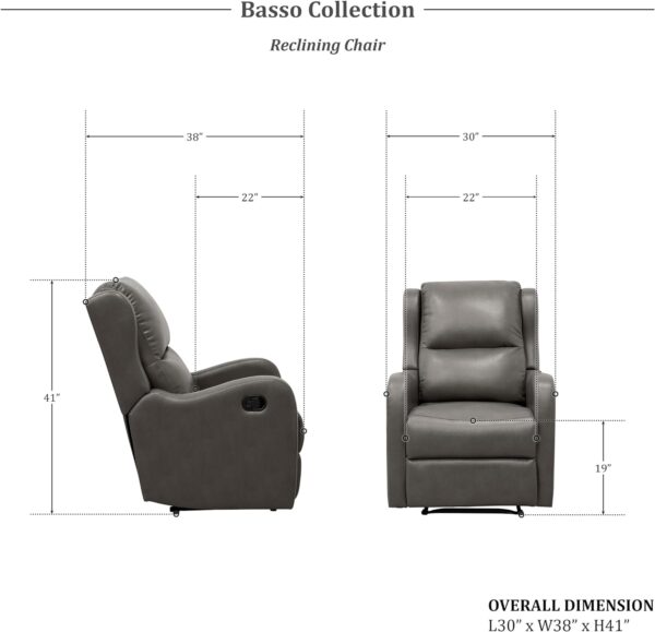 Lexicon Recliner Chair Living Room Reclining Sofa Chair, Home Theater Seating Modern Recliner, Manual Recliner Sofa Chair for Living Room/Office/Apartment, Wall Hugger Recliner, Gray - Image 2