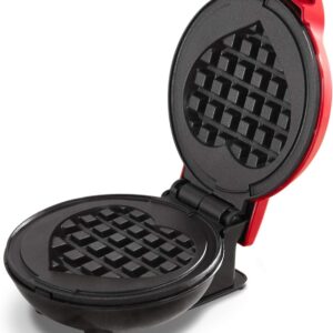 DASH Mini Waffle Maker Machine for Individuals, Paninis, Hash Browns, & Other On the Go Breakfast, Lunch, or Snacks, with Easy to Clean, Non-Stick Sides, Red Heart 4 Inch
