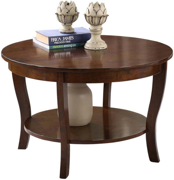 Convenience Concepts American Heritage Round Coffee Table with Shelf, 30(L) x 30(W) x 18"(H), Espresso - Image 4