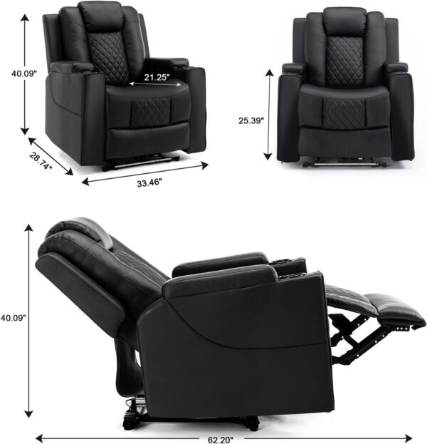 COMHOMA Power Recliner Chair PU Leather Electric Massage Recliner Sofa for Living Room Home Theater Seating with Cup Holders and LED Lighting (Black) - Image 3