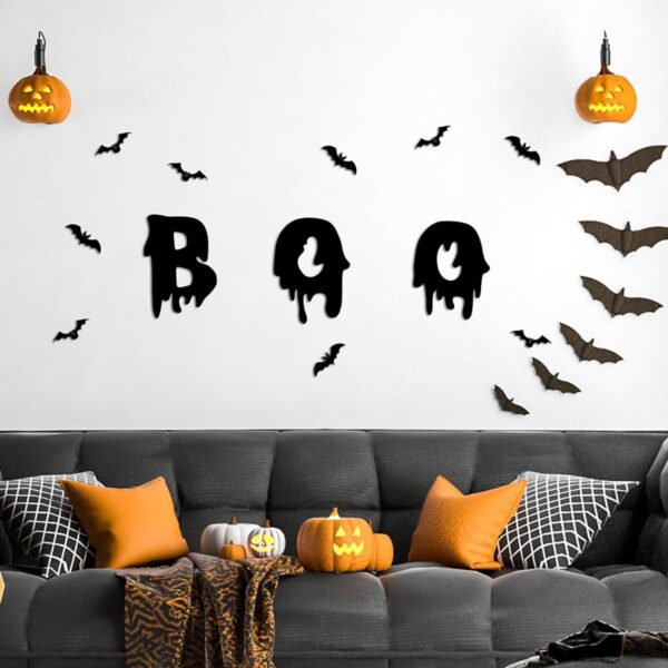Halloween Ghost Wall Decor 25Pcs Cute Ghost Wall Stickers 3D Black Bat Wall Decoration Cute Halloween Decorations Reusable White Ghost Wall Decals for Home Office Indoor Outdoor Kitchen Party Supplies - Image 5