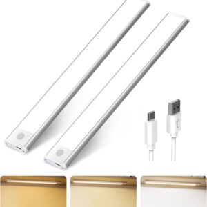 Under Cabinet Lighting, 54 LED 12in Long Rechargeable Under Cabinet Lights, Dimmable Wireless Motion Sensor Lights with 3 Color Temperature for Kitchen/Bedroom/Corridor/Stairs (2 PCS)