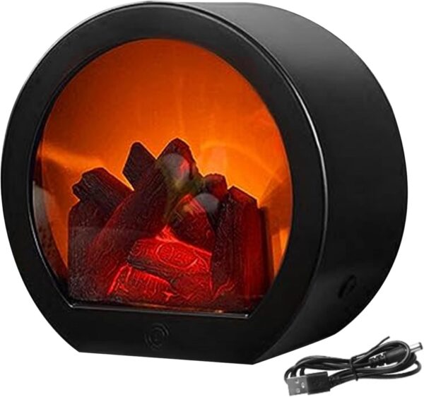 Mini Fireplace,Desktop Fireplace, Electric Fireplace Flameless Realistic LED Fireplace Lantern USB/Battery Powered Tabletop Electric Log Burner Effect Fire