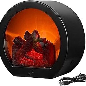 Mini Fireplace,Desktop Fireplace, Electric Fireplace Flameless Realistic LED Fireplace Lantern USB/Battery Powered Tabletop Electric Log Burner Effect Fire