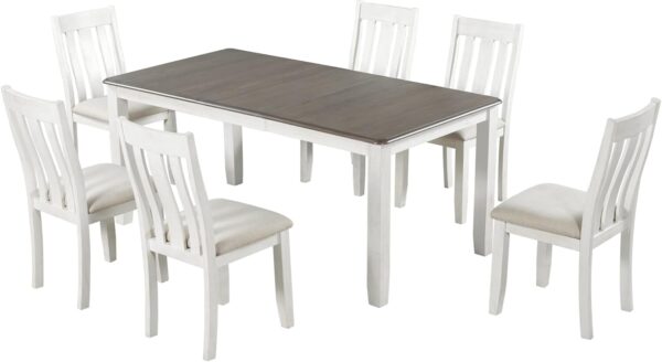RITSU 6-Piece Rectangular Dining Table Set with 4 Tufted Button Chairs and Bench, MDF Frame Edges with Copper Nail Trim, Suitable for Living Room, Apartment, Gray - Image 7