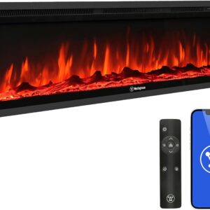 Westinghouse 60 Inch Electric Fireplace Heater, Compatible with Alexa & Google Home, Wall Mount or in-Wall Recessed Fireplace Insert, 24 Hour Timer, Color Changing Flames, 750W/1500W Indoor Heater