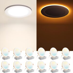 Amico 12 Pack 6 Inch 5CCT LED Recessed Ceiling Light with Night Light, 2700K/3000K/3500K/4000K/5000K Selectable Ultra-Thin Lighting, 12W=110W, 1100LM, Dimmable Canless Wafer Downlight ETL&FCC