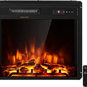 COSTWAY 18-Inch Electric Fireplace Inserts, 1500W Freestanding Recessed Fireplace Heater with Remote Control, Adjustable Flame Effect and Temperature, 9H Timer, Electric Fireplaces for Home Indoor Use