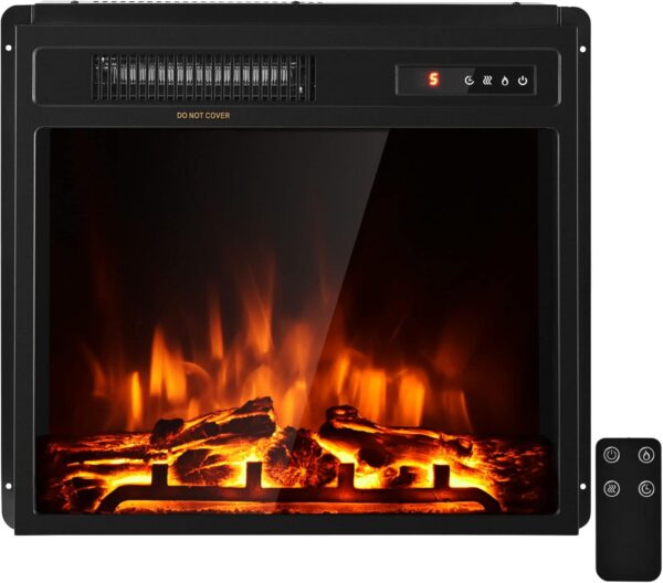 COSTWAY 18-Inch Electric Fireplace Inserts, 1500W Freestanding Recessed Fireplace Heater with Remote Control, Adjustable Flame Effect and Temperature, 9H Timer, Electric Fireplaces for Home Indoor Use