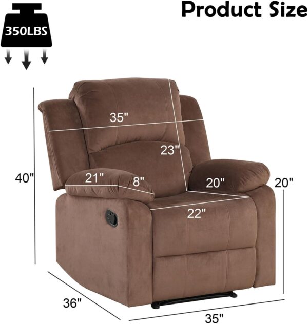 Phoenix Home Manual Recliner Chair, Soft Fabric Overstuffed Recliner Single Sofa Recliner for Living Room, Heavy Duty and Safety Reclining Mechanism,Brown - Image 3