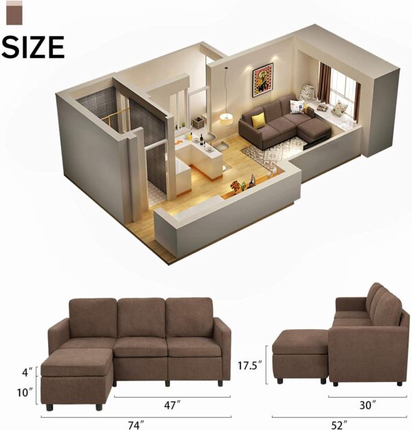 JUMMICO Convertible Sectional Sofa Couch Living Room Linen Fabric L-Shaped Sofa 3-Seat Modern Sectional Couch with Chaise for Small Space (Beige) - Image 2