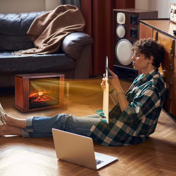 LifePlus Electric Fireplace Heater, Portable Wood Fireplace Stove with 3D Realistic Dancing Flame Effect, Tabletop Fireplace Space Heater Overheat Protection for Indoor Use Bedroom Office,1500W - Image 7