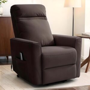 Small Power Lift Recliner Chair for Elderly with 3D Kneading Massage, Adjustable Electric Recliner for Seniors for Small Spaces, Reclining Massage Chair for Adults, Mattevelvet Fabric Sofa, Brown