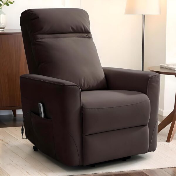 Small Power Lift Recliner Chair for Elderly with 3D Kneading Massage, Adjustable Electric Recliner for Seniors for Small Spaces, Reclining Massage Chair for Adults, Mattevelvet Fabric Sofa, Brown