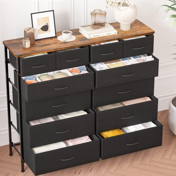 Large Dresser for Bedroom with 12 Deep Drawers, Tall Fabric Drawer Dresser, Chest of Drawers for Closet, Nursery, Living Room, Laundry, Entryway, Hallway (Black) - Image 7