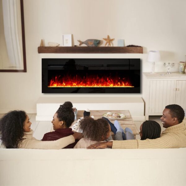 Electric Fireplace, 60 inch Wall Mounted Electric Fireplace, Remote Control with Timer, Low Noise, Touch Screen,Adjustable Flame Color and Speed,750W/1500W - Image 2