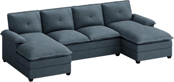JAMFLY Sectional Couches for Living Room, U-Shaped Couch 4 Seat Sofa Set with Double Chaises, Modern Fabric Modular Sectional Sofa for Apartment, Dark Grey