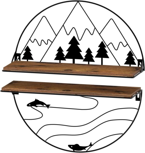 Floating Wall Shelves Set of 2, The Artistic Mountain River Fishes Floating Shelf for Home Decor, Kitchen Decor, Bedroom Decor