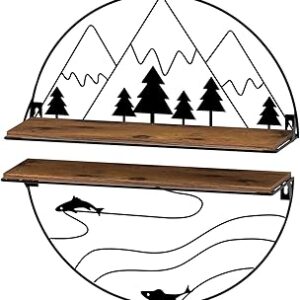 Floating Wall Shelves Set of 2, The Artistic Mountain River Fishes Floating Shelf for Home Decor, Kitchen Decor, Bedroom Decor