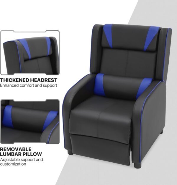 MoNiBloom Recliner Chair for Living Room Massage Recliner Sofa Reading Chair, Adjustable Backrest PU Leather Push Back Gaming Recliner Single Sofa Home Theater Chairs for Adults with Foot Rest, Blue - Image 7