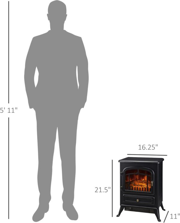 HOMCOM 22" Electric Fireplace Heater, Freestanding Fire Place Stove with Realistic LED Flames and Logs, and Overheating Protection, 750W/1500W, Black - Image 5